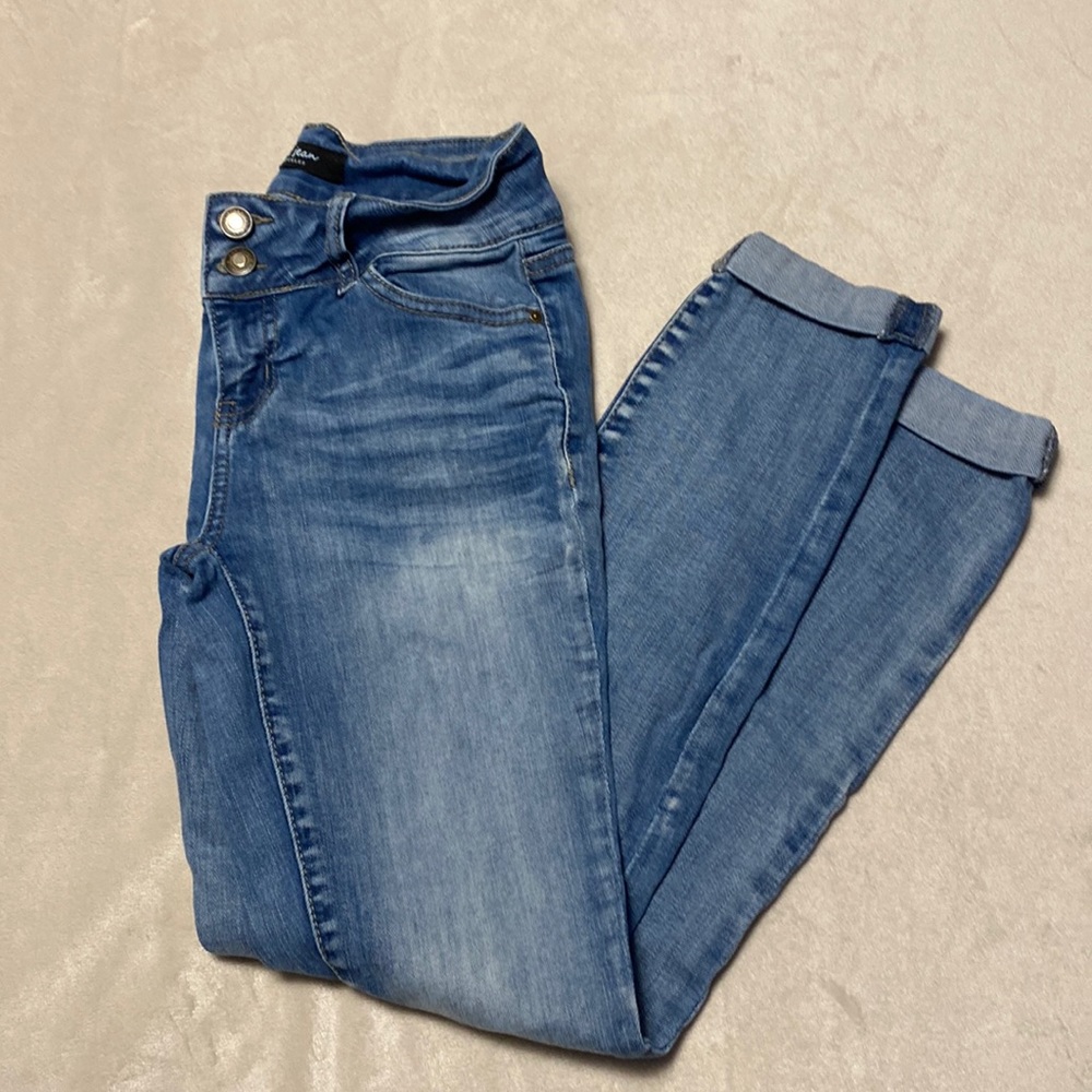 Cuffed. Blue jeans.